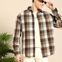 Mast & Harbour Self Checked Button-Down Collar Relaxed Fit Casual Shirt-image-26