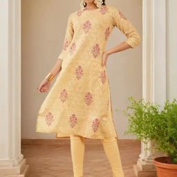 Soch Beige Poly Cotton Floral Printed Kurta With Embroidered Details-image-31