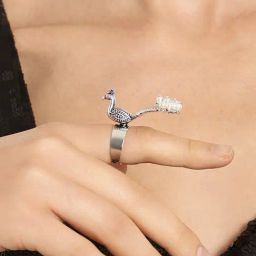 Zaveri Pearls Silver Tone Peacock Antique Oxidized Adjustable Finger Ring-ZPFK16649-48