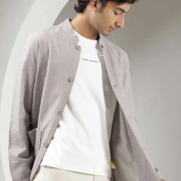 Rare Rabbit Pink Regular Fit Stripes Jacket-image-86