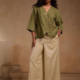 Chhaya Gandhi Design Studio V-Neck Three Fourth Sleeves Top With Palazzos Co-Ords-picture-20
