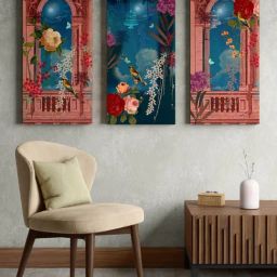 India Circus by Krsnaa Mehta Bliss Paradise Digital Print Brown Canvas Wall Art - Set of 3-18