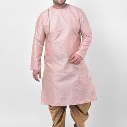 DEYANN PLUS Men Pink Self Design Kurta with Dhoti Pants-17