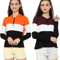 DEEPMAYRA COLLECTION Women Pack Of 2 Colourblocked Hood Cotton T-shirts-image-46