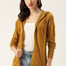 DressBerry Women Mustard Yellow Solid Front-Open Sweater-12