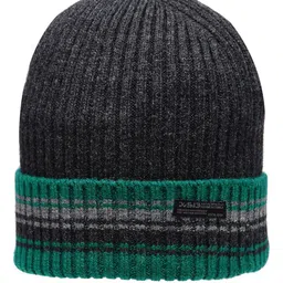 513 Men Charcoal Grey & Green Knitted Beanie-image-65