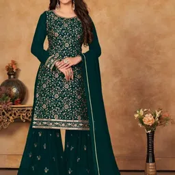 Xomantic Fashion Women Floral Embroidered Kurta with Sharara And Dupatta-23