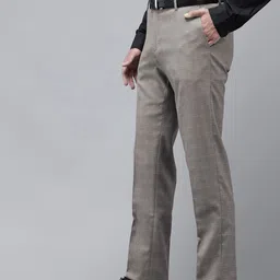 Arrow Men Hudson Tailored Fit Checked Formal Trousers-image-69