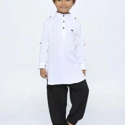 Kids Island Boys White Sequence Full Sleeves Kurta Set-picture-1