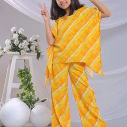 Misbis Girls Yellow Comfort Fit Printed Kurta Set-image-10
