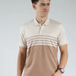 Luxuria Beige Cotton Regular Fit Striped T-Shirt-image-80