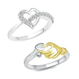 Vighnaharta Set of 2 Rhodium-Plated Cubic Zirconia Stone-Studded Finger Ring-image-41