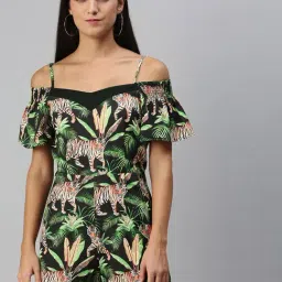KASSUALLY Green & Black Printed Playsuit-image-39