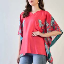The Kaftan Company Red Polyester Regular Fit Print Top image 3