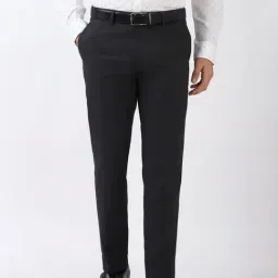 Peter England Grey Slim Fit Texture Trousers-image-85