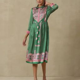 aarke Ritu Kumar Green Printed Fit & Flare Dress-11