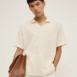 ETA by Westside Off-White Knit-Textured Relaxed-Fit Polo T-Shirt-image-54