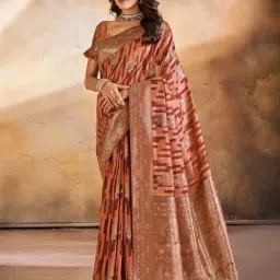 Saree Mall Peach Woven Sarees With Unstitched Blouse-picture-9