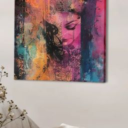Art Street Multicolour Large Stretched Woman With Colorful Canvas Painting-3