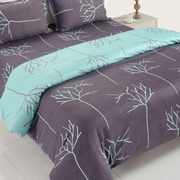 SWAYAM Grey & Turquoise Blue Cotton 200 TC Abstract Printed Bedding Set-17