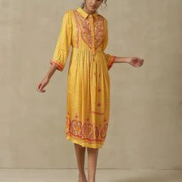 aarke Ritu Kumar Yellow Printed Fit & Flare Dress-image-73