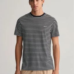 Gant Black Cotton Regular Fit Striped T-Shirt-image-27