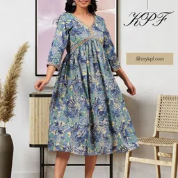 KPF Floral Printed V-Neck Zari Work Three-Quarter Sleeves Anarkali Kurta-image-45