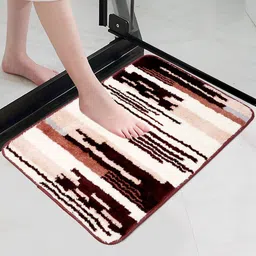 HOKIPO Brown & White Patterned Microfibre 1800 GSM Bath Rugs-5