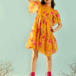 Cherry & Jerry Girls Yellow Floral Fit and Flare Knee Length Dress-image-75