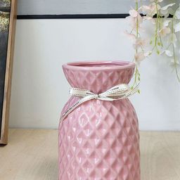 Art Street Pink Textured Grid Design Ceramic Flower Vase-image-80