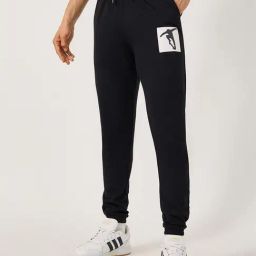 Styli Black Cotton Slim Fit Graphic Joggers-picture-1