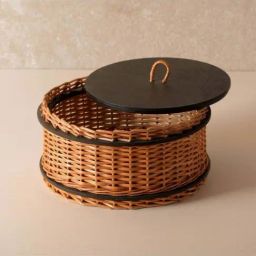 Peepul Tree Storage Box & 2 Tier Collapsable Fruit Basket Combo - Wicker & Wood image 2