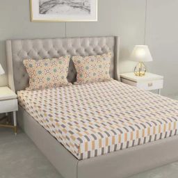 Raymond Home Jazzy Peach & Grey 120 TC Cotton Queen Bedsheet with 2 Pillow Covers-image-89