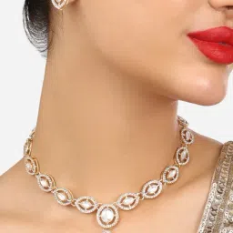 Zaveri Pearls Gold Tone Dazzling Austrian Diamonds Stones Embellished Necklace Earring Set-ZPFK17678-image-76