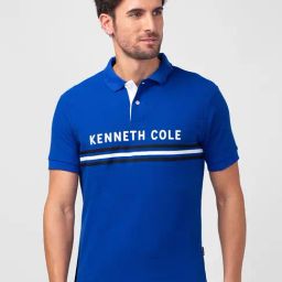 Kenneth Cole Dark Blue Slim Fit Printed Polo T-Shirt-image-21
