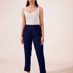 Go Colors! Navy Cotton Mid Rise Pencil Pants-image-55