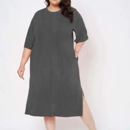 Brinns Charcoal Cotton Regular Fit Plus Size Dress-35
