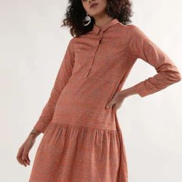 Elle Orange Cotton Printed Shirt Dress-picture-24