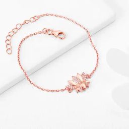 GIVA 925 Sterling Silver Rose Gold Lotus Bracelet Adjustable For Women-image-13
