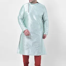 DEYANN PLUS Men Green Silk Woven Kurta Churidar Set-image-37