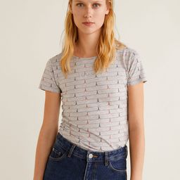 MANGO Women Grey Melange Printed Round Neck T-shirt-image-29