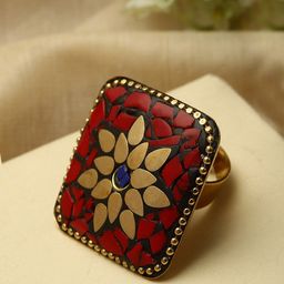 PANASH Gold-Plated Square-Shaped Adjustable Finger Ring-20