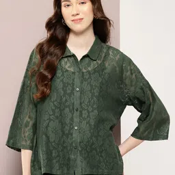 aaliya Floral Self Design Lace Inserted Shirt Style Top-image-53