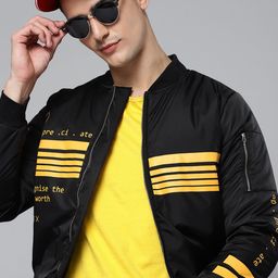 Kook N Keech Men Black & Yellow Striped Bomber Jacket-picture-22
