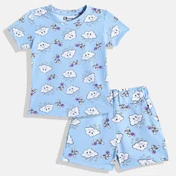 Eteenz Girls Cloud Printed T-shirt with Shorts-image-33