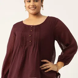 Antheaa Curve Plus Size Self Design Pleated Chiffon A-Line Top-0