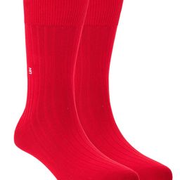 SockSoho Men Red Solid Anti-Bacterial Calf-Length Socks-23