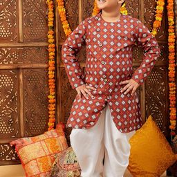Stylo Bug Boys Ethnic Motifs Printed Regular Pure Cotton Kurta with Dhoti Pants-picture-17
