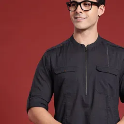 Anouk Pure Cotton Roll-Up Sleeves Lace Detailed Roll-Up Sleeves Straight Kurta-image-36