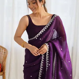 Anouk Embellished Sequinned Tissue Saree-11